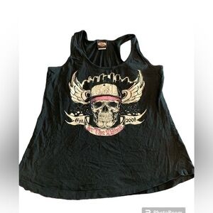 Harley Davidson Skull Wing Tank Top Black White Pink Size L